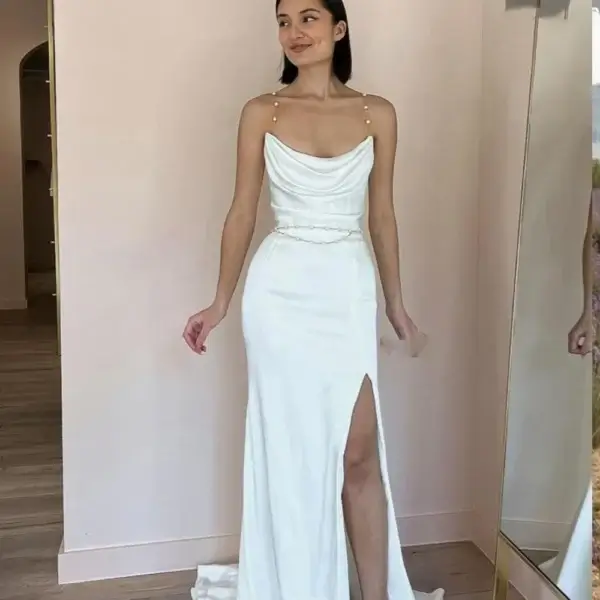 Pearl Wedding Dress - Backless Mermaid Gown with Custom Satin - Image 3