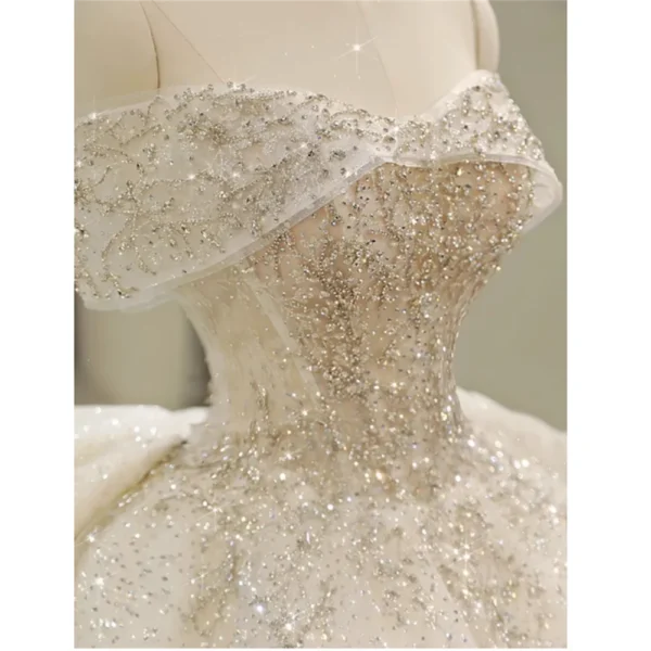 Pearl Wedding Dress Strapless Beading Sequined Customized Bridal Gown