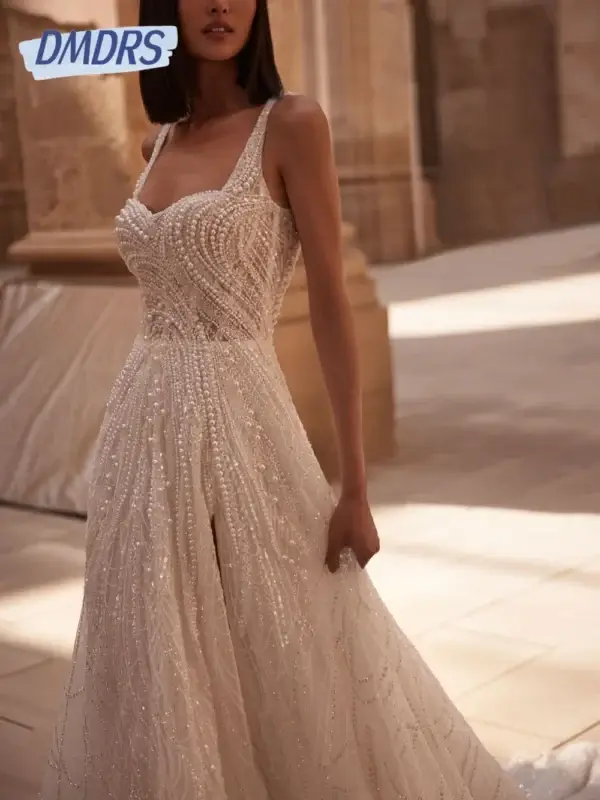 Pearl Wedding Dress A-line Elegant Floor-length Customized Gown